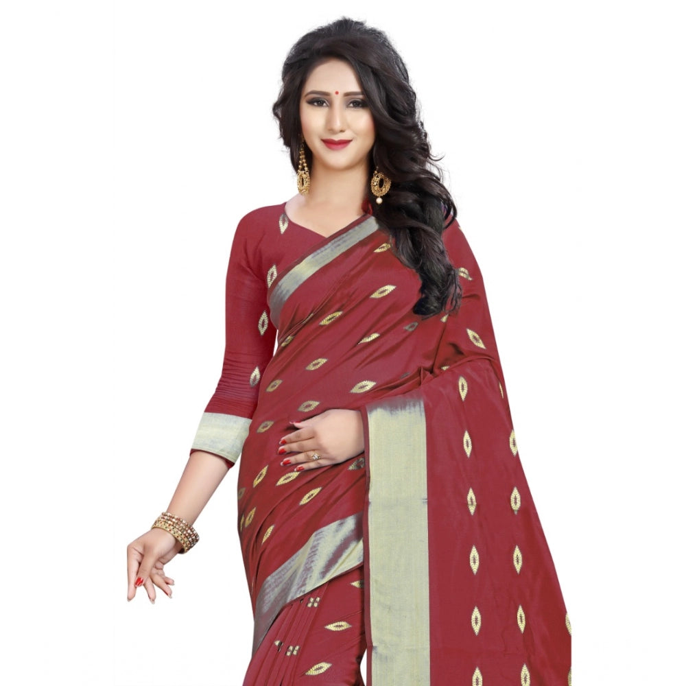 Seduva Women's Silk Blend Woven Saree With Unstitched Blouse 5.5Mtr (Red)