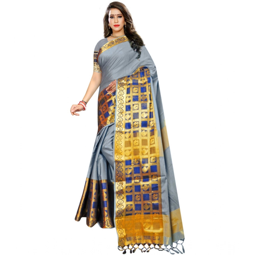 Seduva Women's Jacquard Woven Saree With Unstitched Blouse 5.5Mtr (Light Blue)