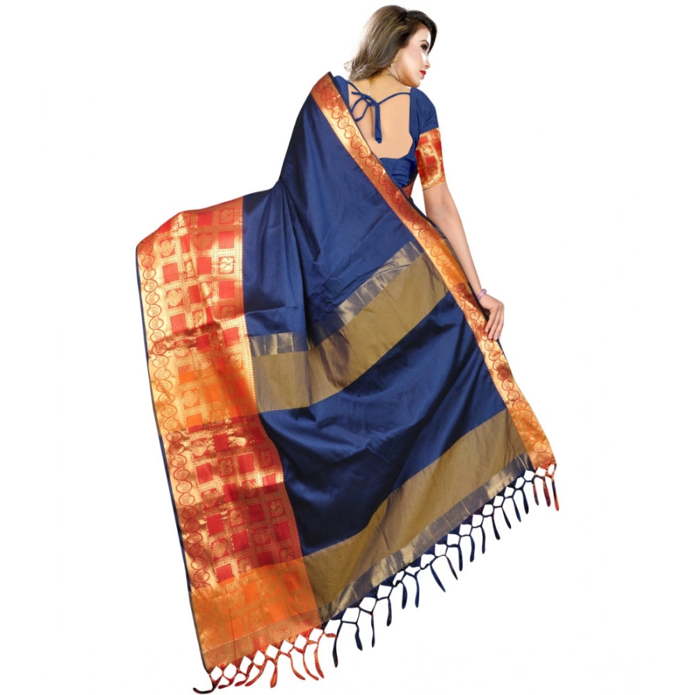 Seduva Women's Jacquard Woven Saree With Unstitched Blouse 5.5Mtr (Blue)
