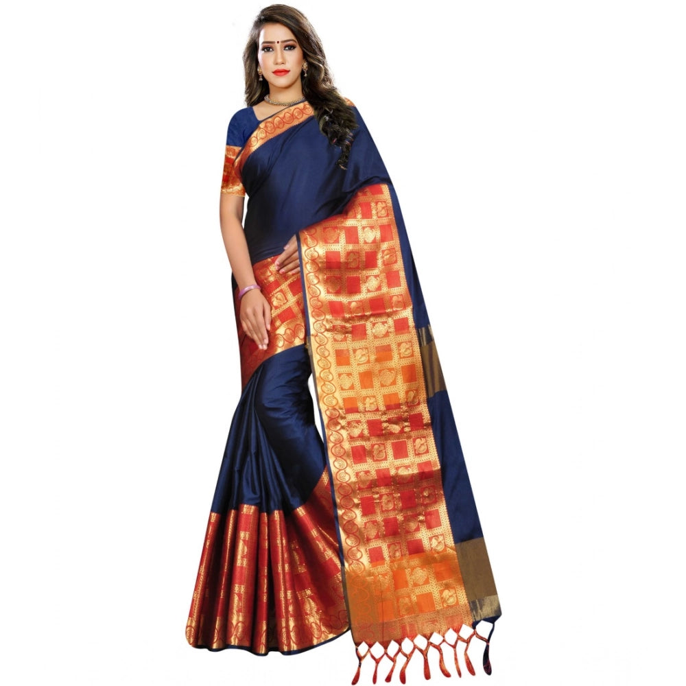 Seduva Women's Jacquard Woven Saree With Unstitched Blouse 5.5Mtr (Blue)