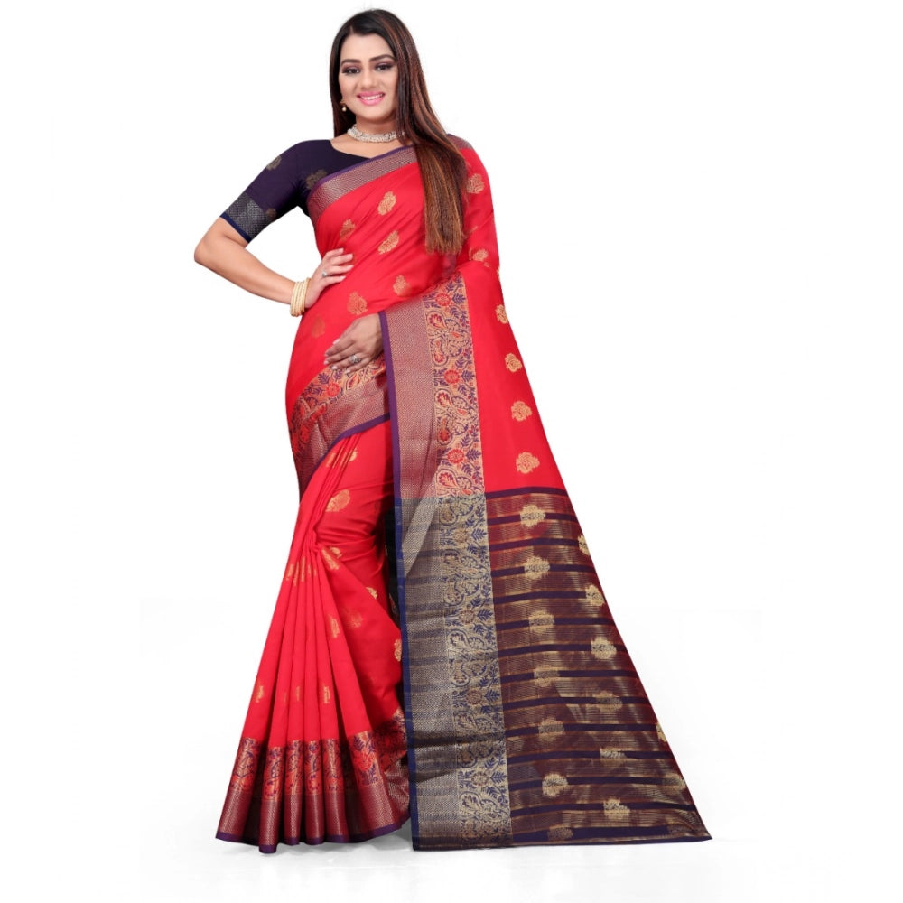 Seduva Women's Silk Blend Woven Saree With Unstitched Blouse 5.5Mtr (Red)