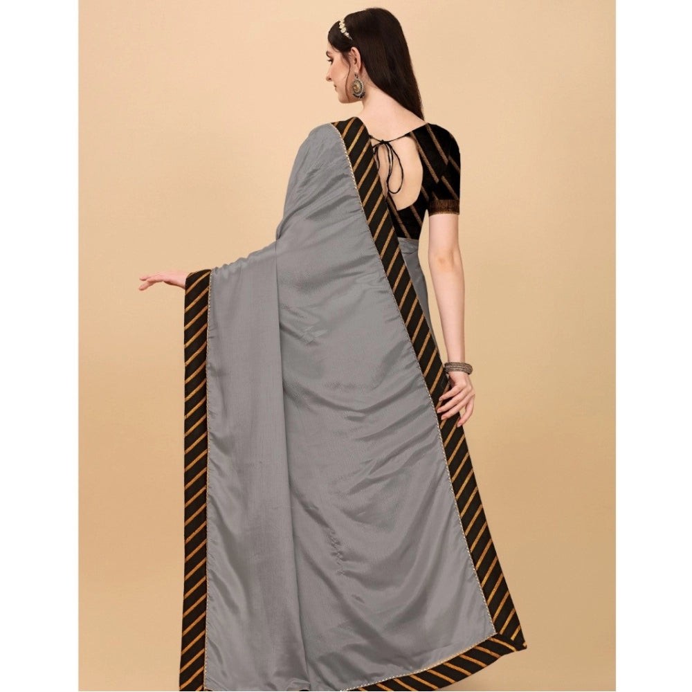 Seduva Women's Chiffon Self Design Saree With Unstitched Blouse 5.5Mtr (Silver)