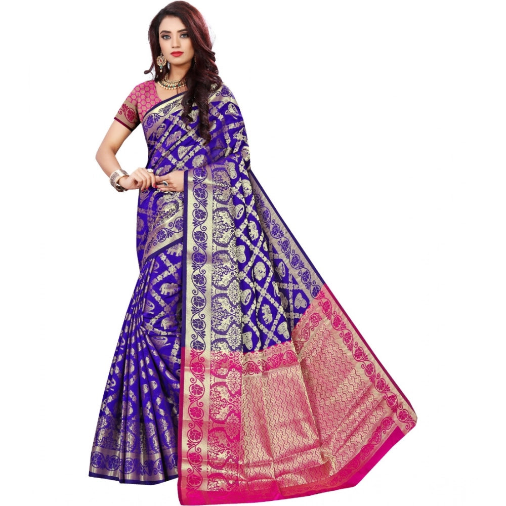 Seduva Women's Jacquard Woven Saree With Unstitched Blouse 5.5Mtr (Blue)