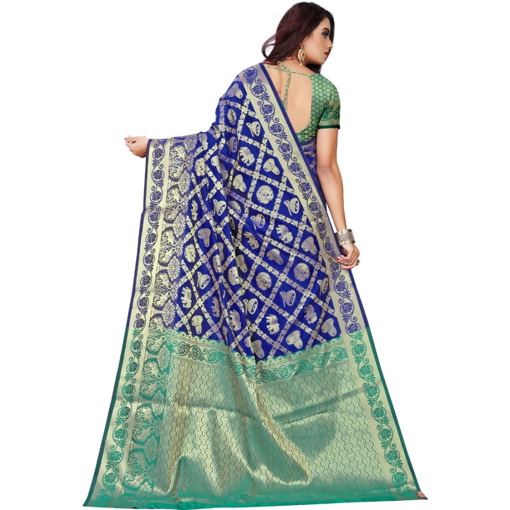 Seduva Women's Jacquard Woven Saree With Unstitched Blouse 5.5Mtr (Blue)