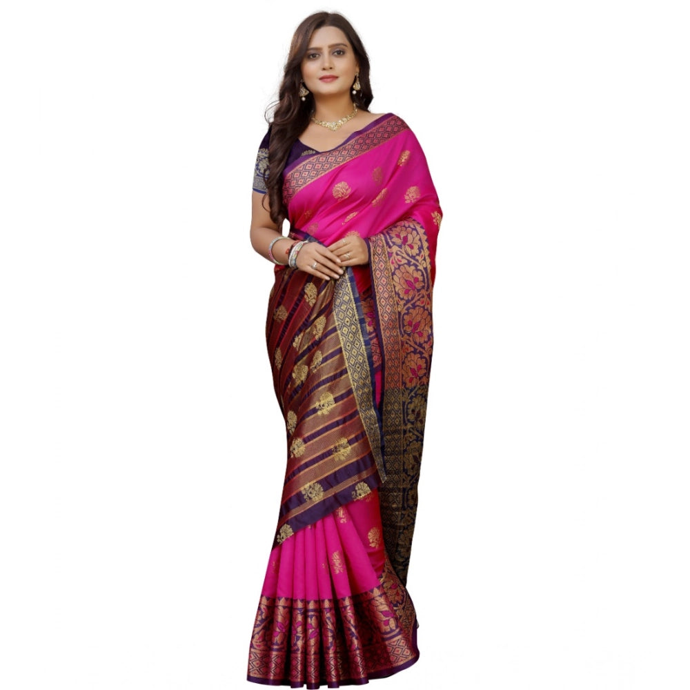Seduva Women's Silk Blend Woven Saree With Unstitched Blouse 5.5Mtr (Pink-Beige)