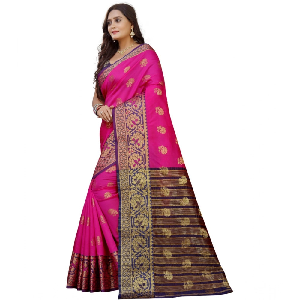 Seduva Women's Silk Blend Woven Saree With Unstitched Blouse 5.5Mtr (Pink-Beige)