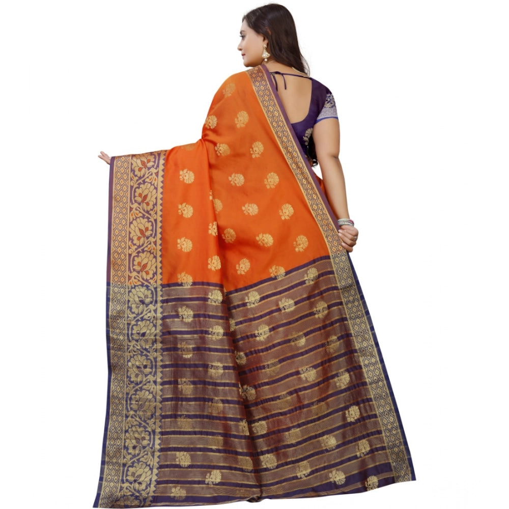 Seduva Women's Silk Blend Woven Saree With Unstitched Blouse 5.5Mtr (Gold-Orange)