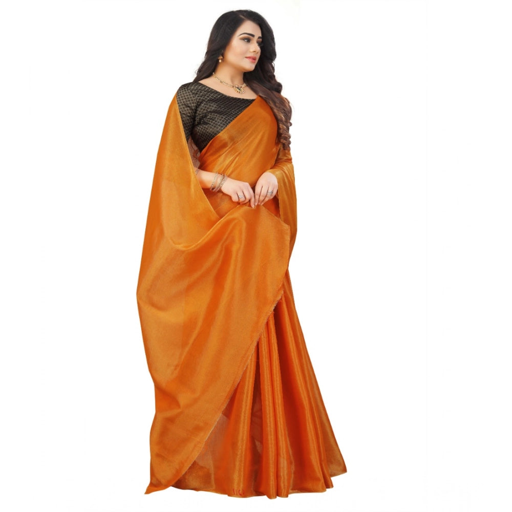 Seduva Women's Cotton Silk Self Design Saree With Unstitched Blouse 5.5Mtr (Orange)