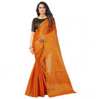 Seduva Women's Cotton Silk Self Design Saree With Unstitched Blouse 5.5Mtr (Orange)