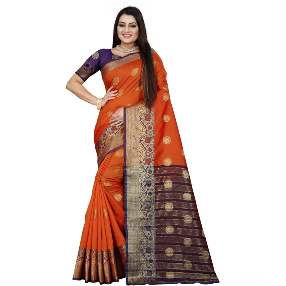 Seduva Women's Silk Blend Woven Saree With Unstitched Blouse 5.5Mtr (Blue-Orange)