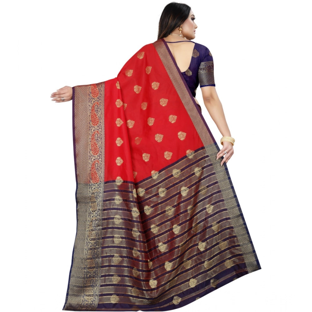 Seduva Women's Silk Blend Woven Saree With Unstitched Blouse 5.5Mtr (Purple-Red)