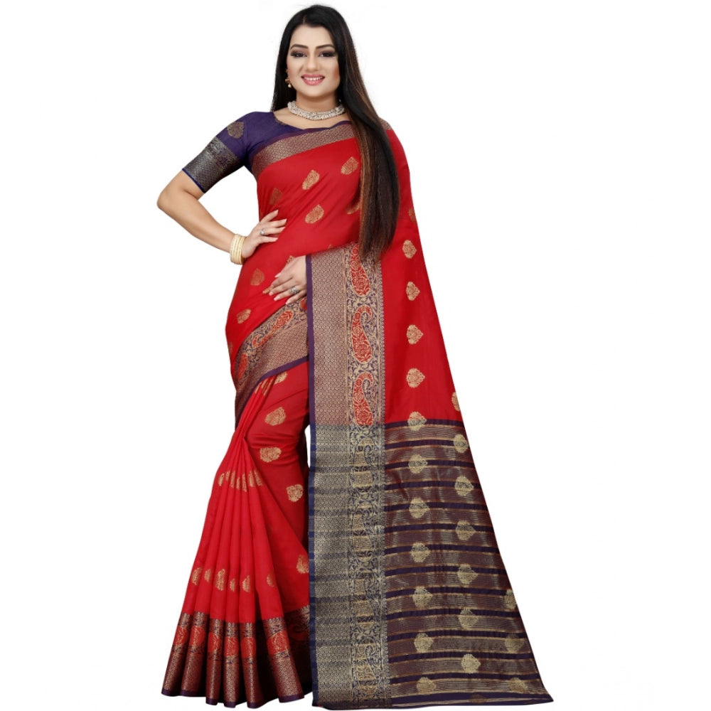 Seduva Women's Silk Blend Woven Saree With Unstitched Blouse 5.5Mtr (Purple-Red)