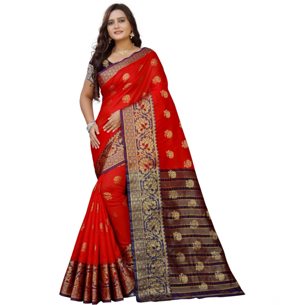 Seduva Women's Silk Blend Woven Saree With Unstitched Blouse 5.5Mtr (Purple-Red)