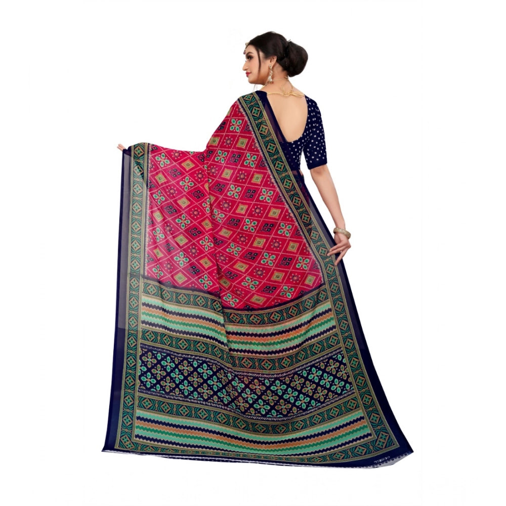 Seduva Women's Georgette Floral Print Saree With Unstitched Blouse 5.5Mtr (Pink)