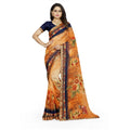 Seduva Women's Georgette Floral Print Saree With Unstitched Blouse 5.5Mtr (Blue-Orange)
