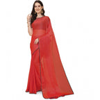 Seduva Women's Silk Blend Embellished Saree With Unstitched Blouse 5.5Mtr (Red)