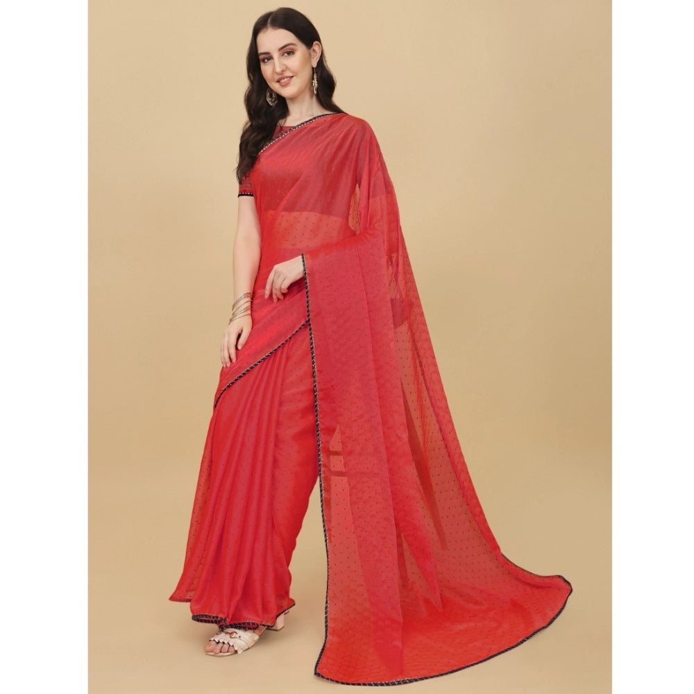 Seduva Women's Silk Blend Embellished Saree With Unstitched Blouse 5.5Mtr (Red)