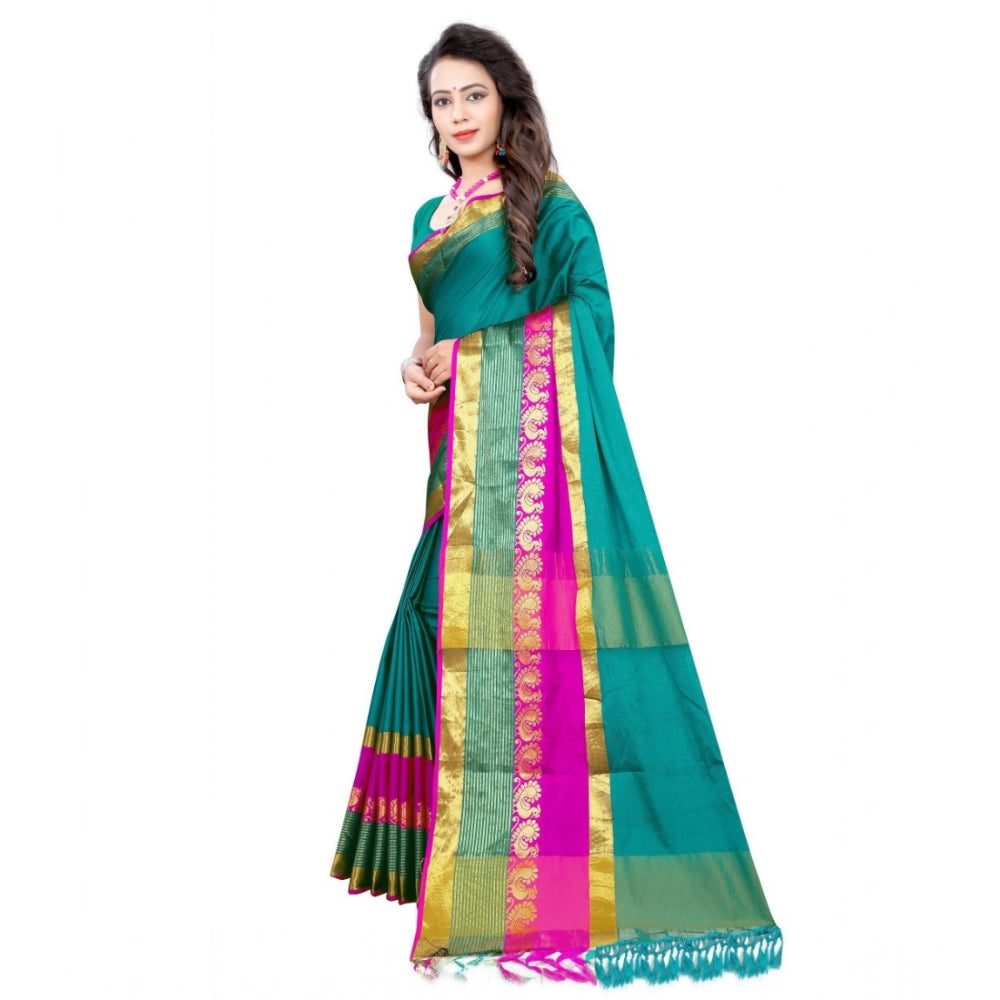 Seduva Women's Jacquard Woven Saree With Unstitched Blouse 5.5Mtr (Dark Green)