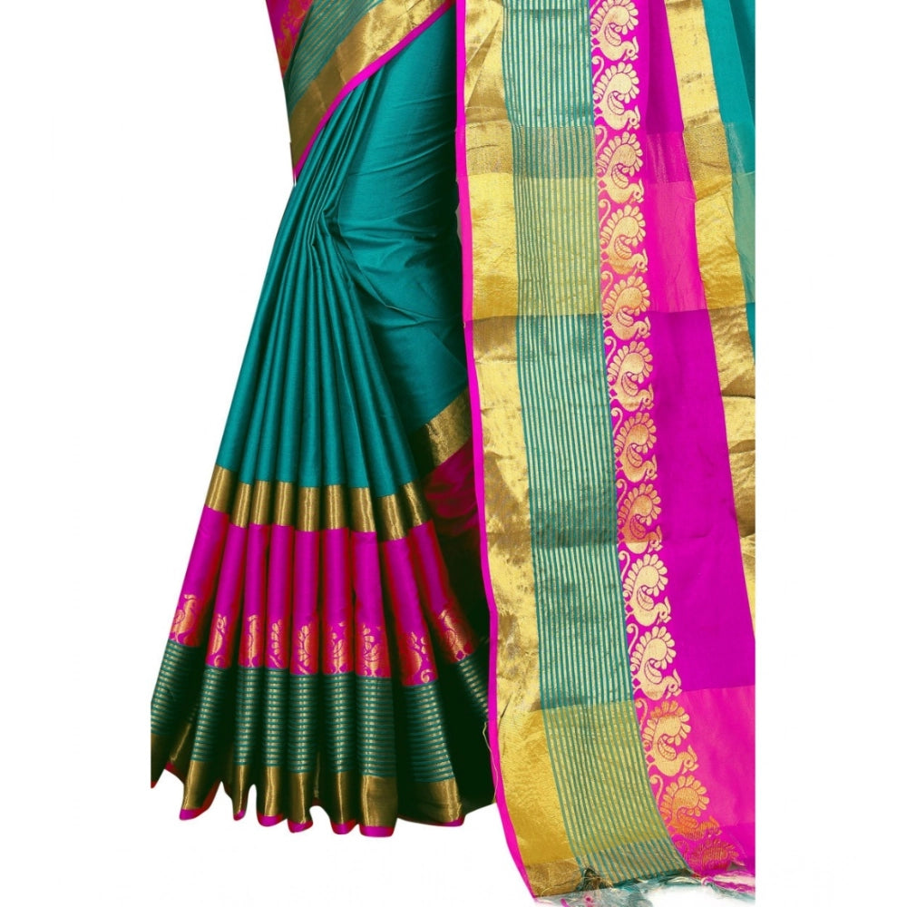 Seduva Women's Jacquard Woven Saree With Unstitched Blouse 5.5Mtr (Dark Green)