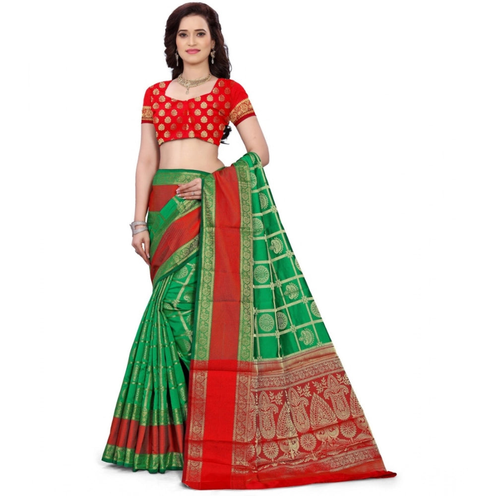 Seduva Women's Jacquard Woven Saree With Unstitched Blouse 5.5Mtr (Green)