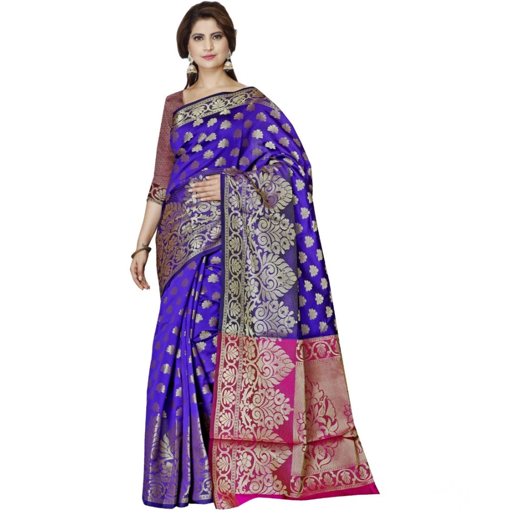 Seduva Women's Jacquard Woven Saree With Unstitched Blouse 5.5Mtr (Blue)