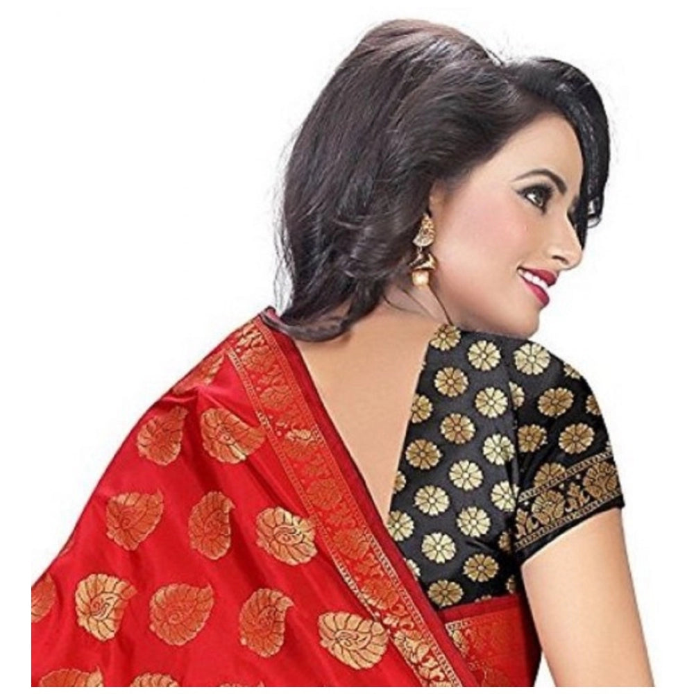 Seduva Women's Jacquard Woven Saree With Unstitched Blouse 5.5Mtr (Red)