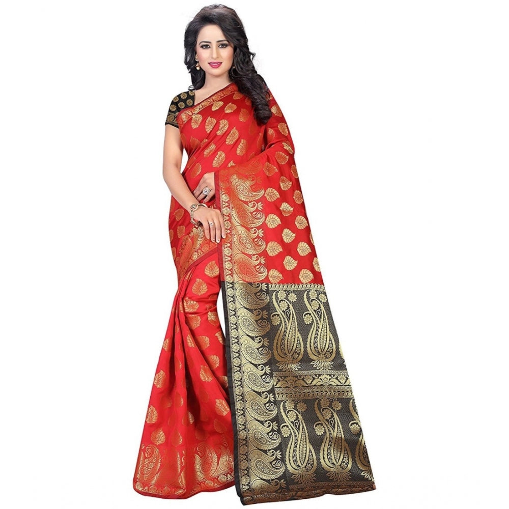 Seduva Women's Jacquard Woven Saree With Unstitched Blouse 5.5Mtr (Red)