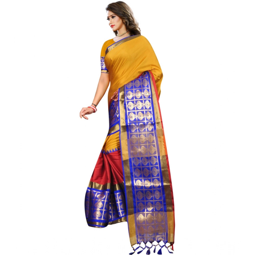 Seduva Women's Jacquard Woven Saree With Unstitched Blouse 5.5Mtr (Mustard)
