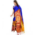 Seduva Women's Jacquard Woven Saree With Unstitched Blouse 5.5Mtr (Blue)