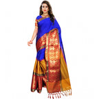 Seduva Women's Jacquard Woven Saree With Unstitched Blouse 5.5Mtr (Blue)