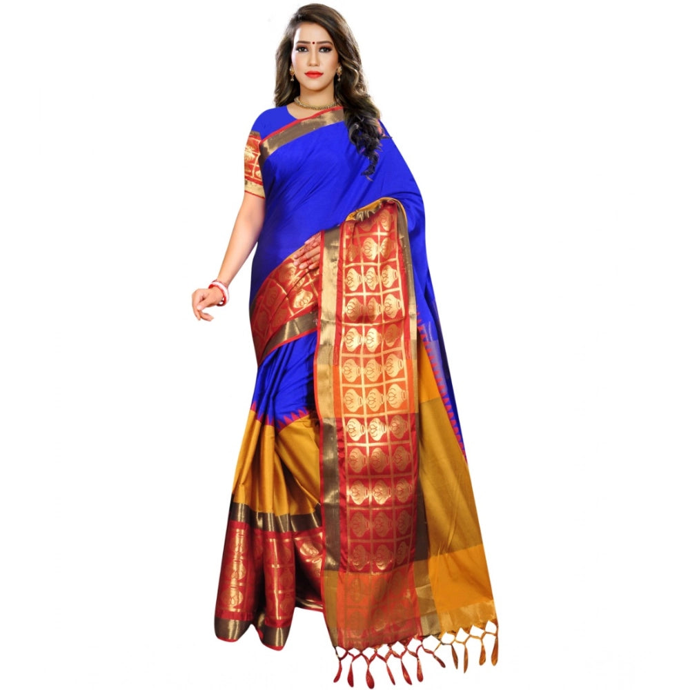 Seduva Women's Jacquard Woven Saree With Unstitched Blouse 5.5Mtr (Blue)