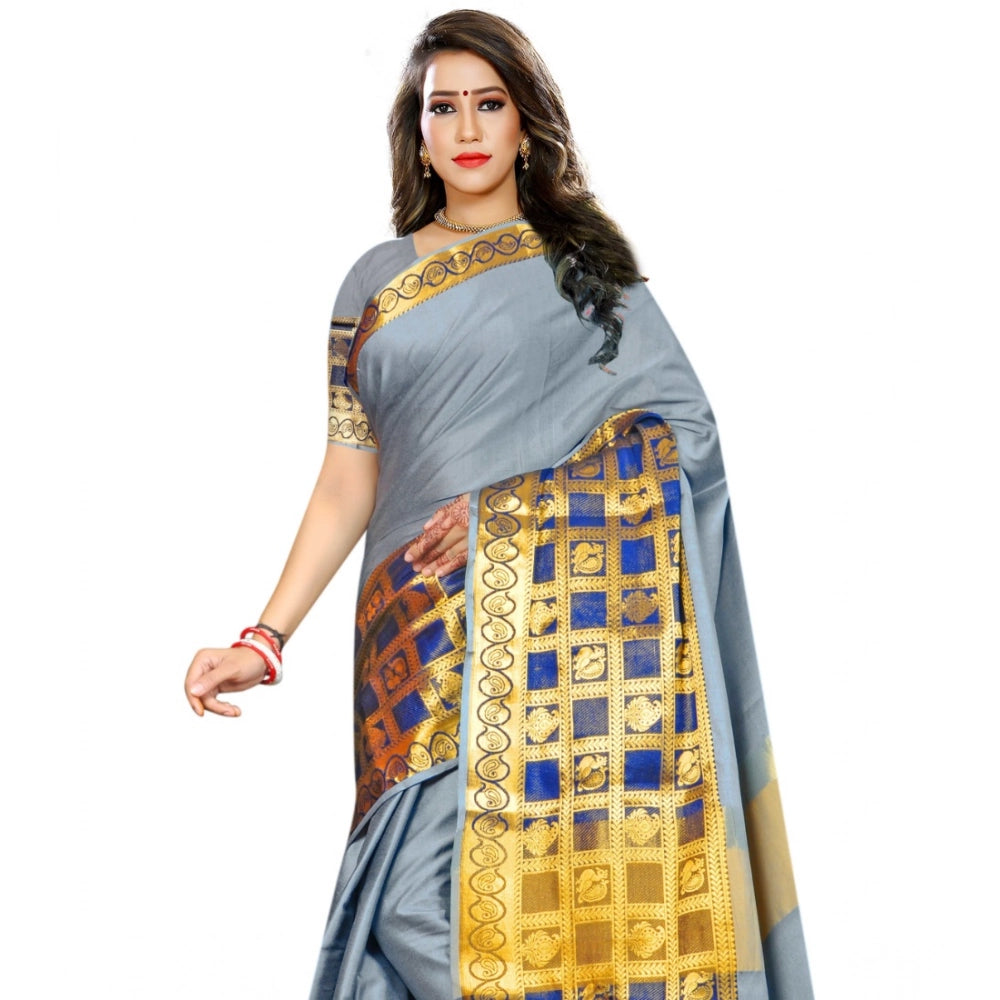 Seduva Women's Jacquard Woven Saree With Unstitched Blouse 5.5Mtr (Light Blue)