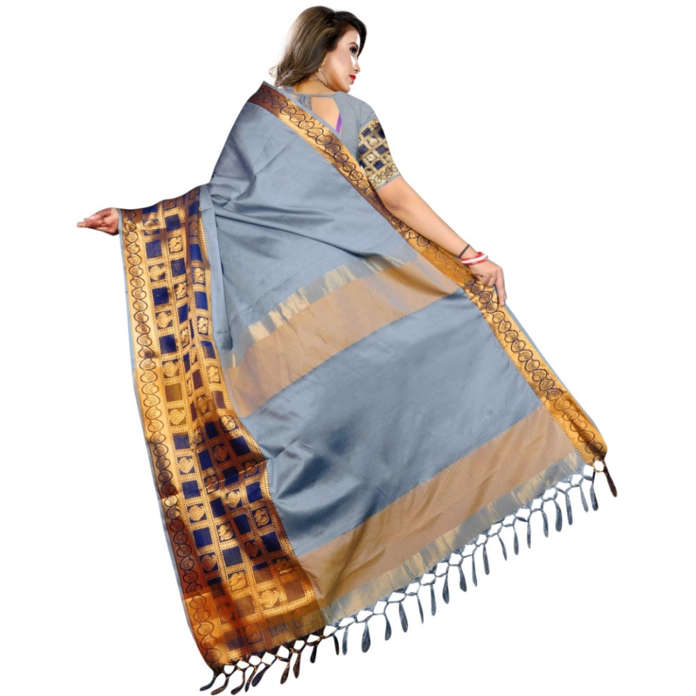 Seduva Women's Jacquard Woven Saree With Unstitched Blouse 5.5Mtr (Light Blue)