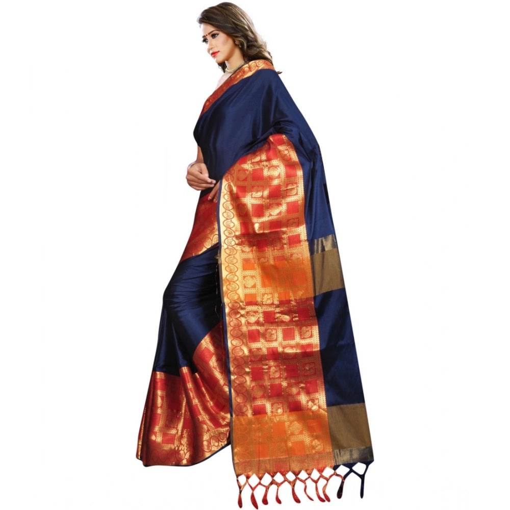 Seduva Women's Jacquard Woven Saree With Unstitched Blouse 5.5Mtr (Blue)