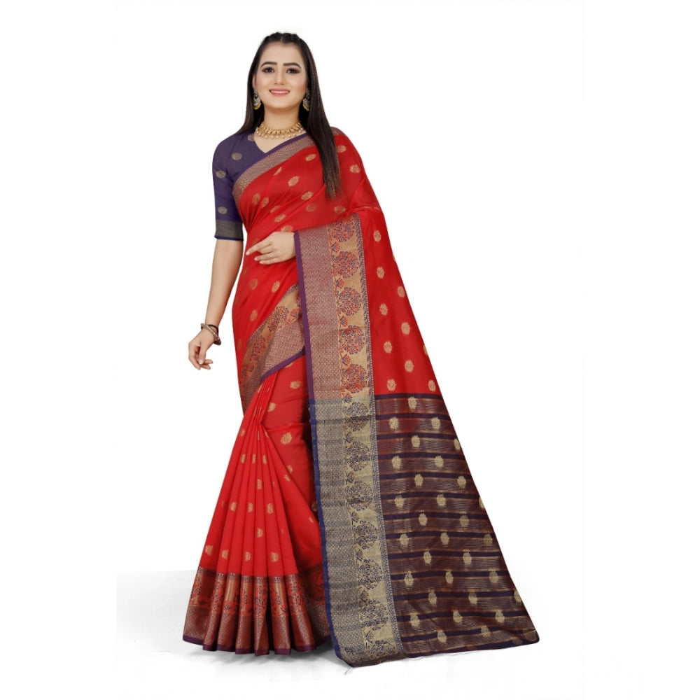 Seduva Women's Jacquard Woven Saree With Unstitched Blouse 5.5Mtr (Red)