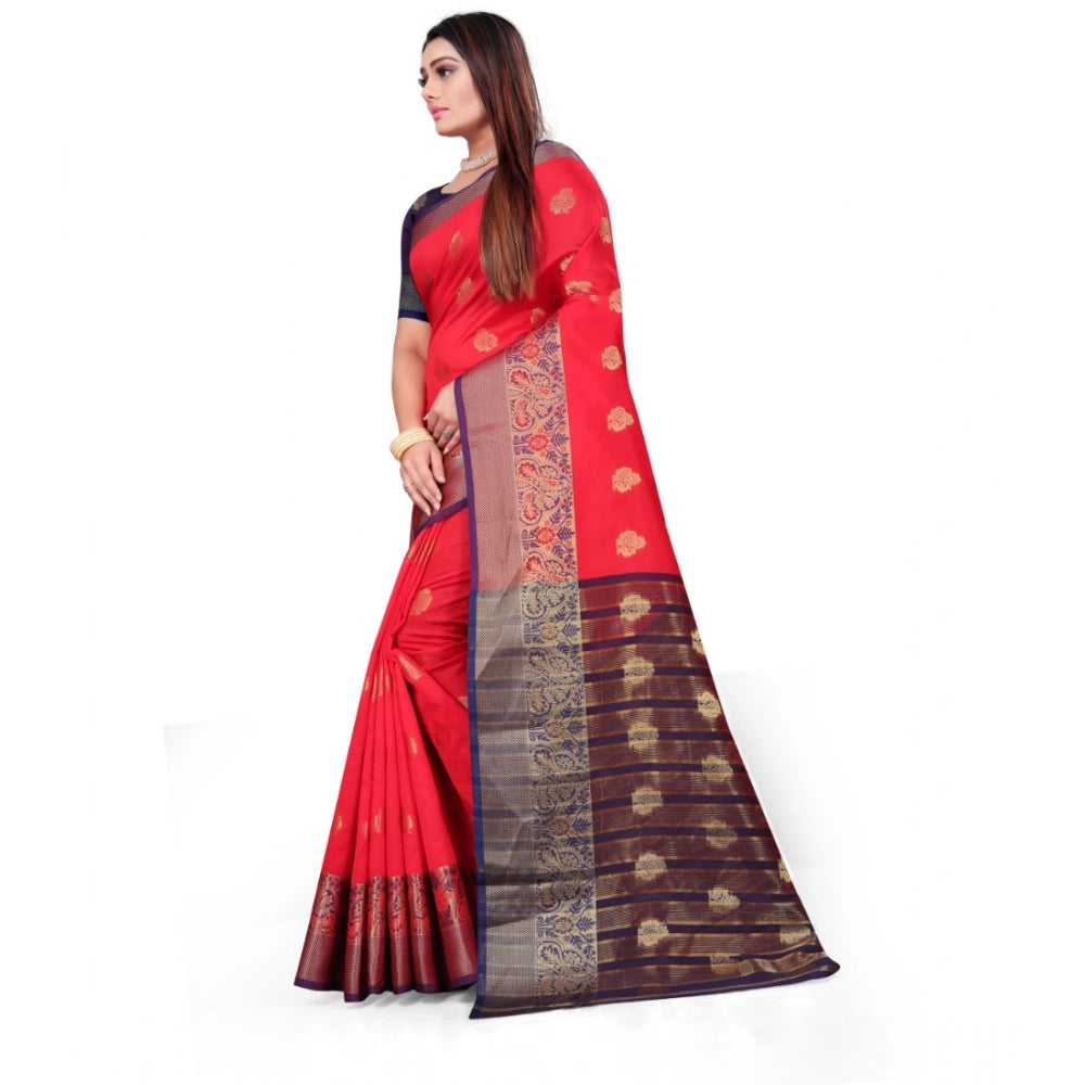 Seduva Women's Silk Blend Woven Saree With Unstitched Blouse 5.5Mtr (Red)