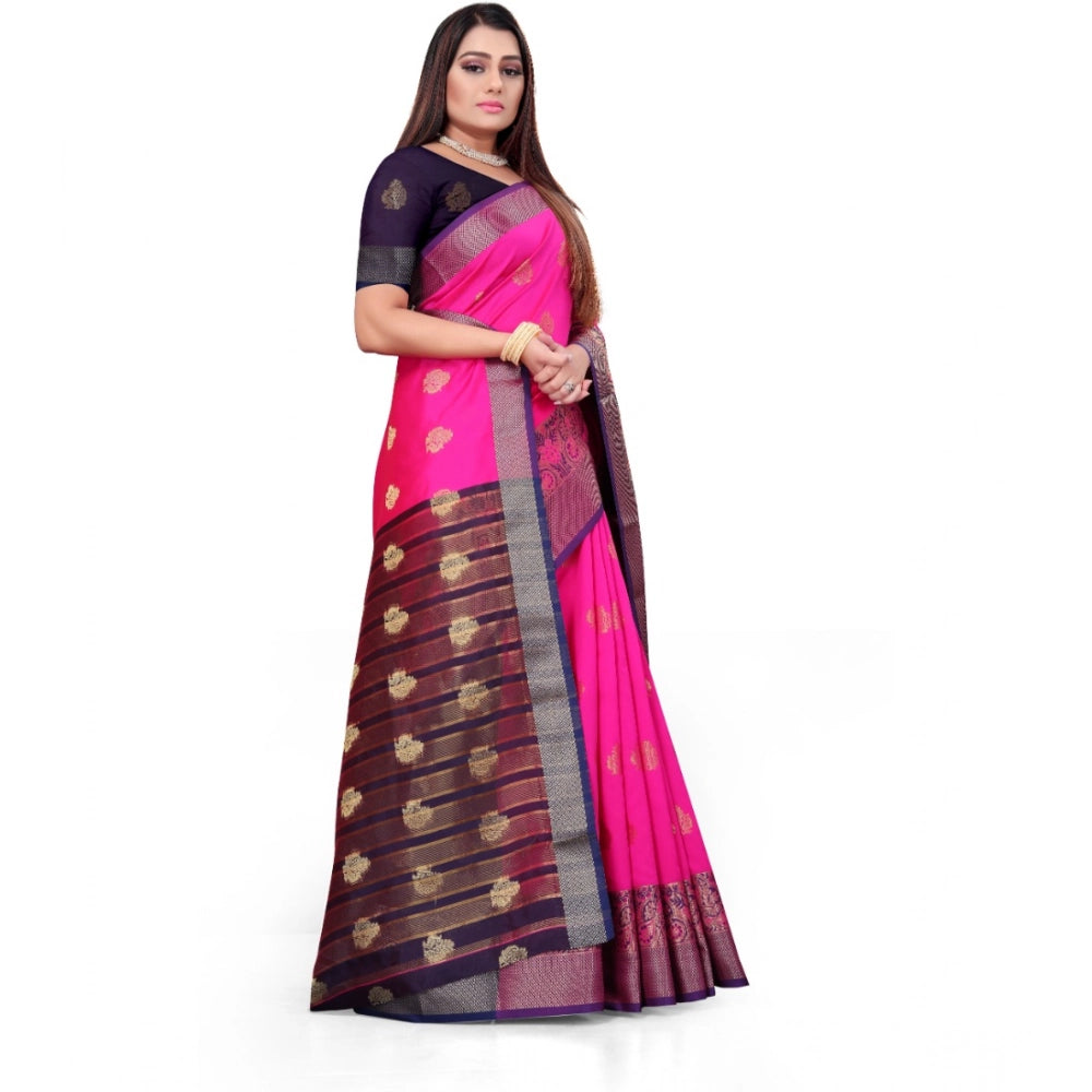 Seduva Women's Silk Blend Woven Saree With Unstitched Blouse 5.5Mtr (Pink)