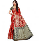 Seduva Women's Jacquard Woven Saree With Unstitched Blouse 5.5Mtr (Red)