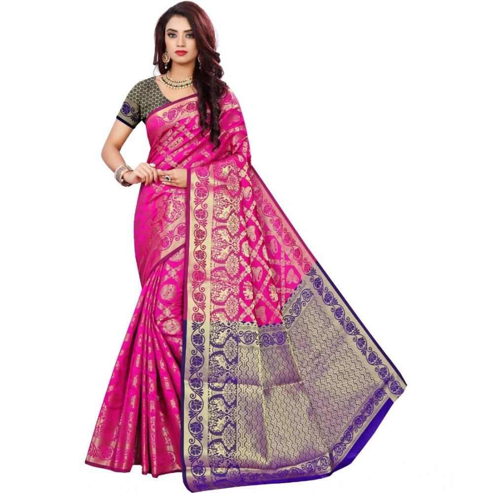 Seduva Women's Jacquard Woven Saree With Unstitched Blouse 5.5Mtr (Pink)