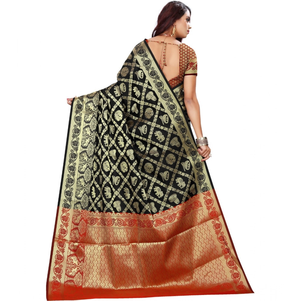 Seduva Women's Jacquard Woven Saree With Unstitched Blouse 5.5Mtr (Black)