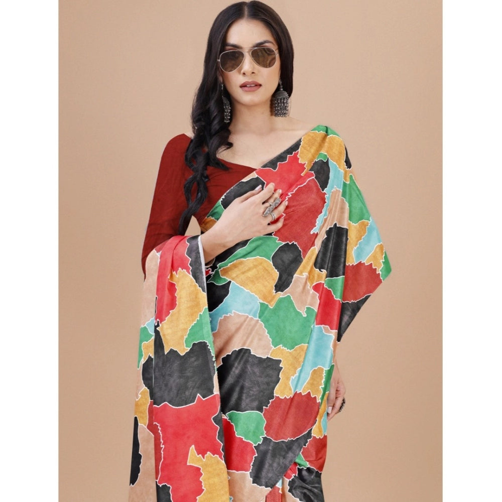 Seduva Women's Crepe Digital Print Saree With Unstitched Blouse 5.5Mtr (Red)