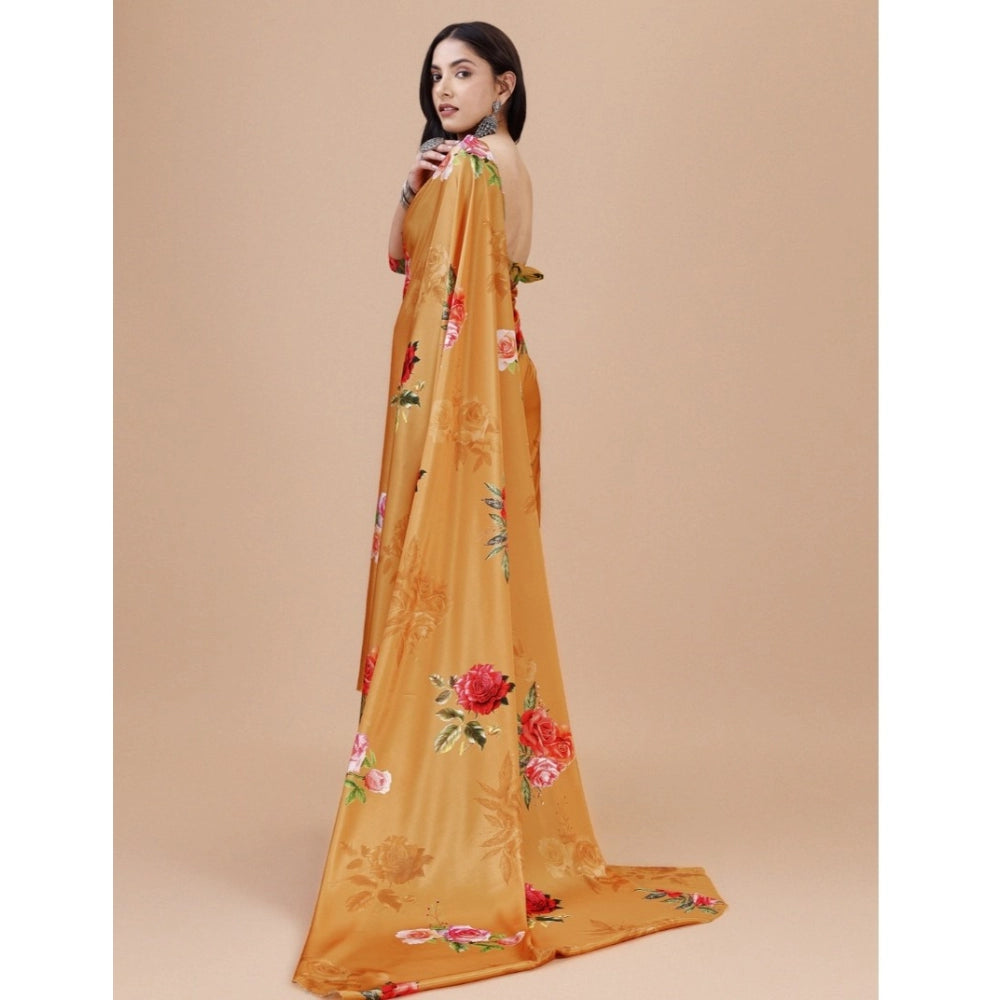Seduva Women's Crepe Digital Print Saree With Unstitched Blouse 5.5Mtr (Mustard)