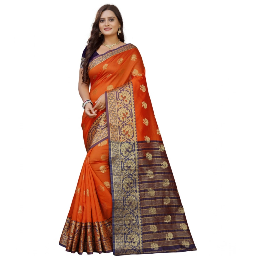 Seduva Women's Silk Blend Woven Saree With Unstitched Blouse 5.5Mtr (Gold-Orange)