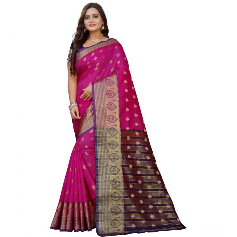 Seduva Women's Silk Blend Woven Saree With Unstitched Blouse 5.5Mtr (Purple-Pink)