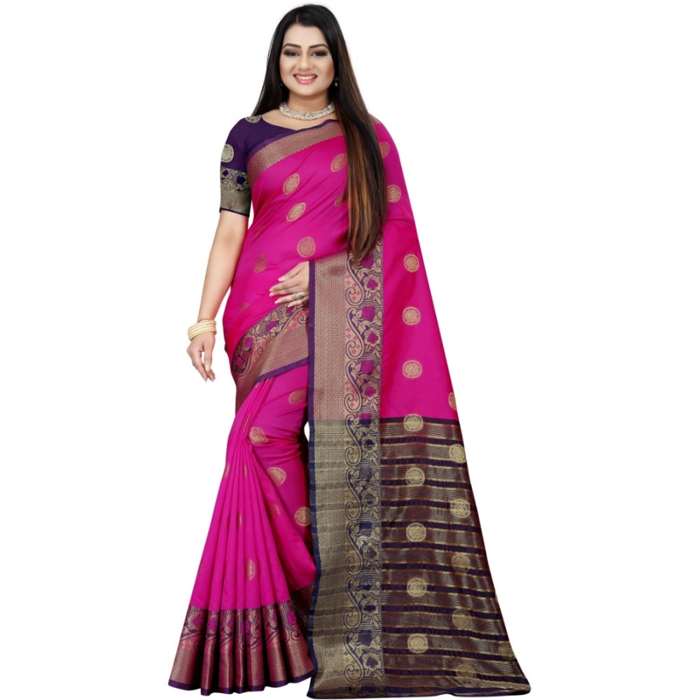 Seduva Women's Silk Blend Woven Saree With Unstitched Blouse 5.5Mtr (Blue-Pink)