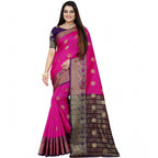 Seduva Women's Silk Blend Woven Saree With Unstitched Blouse 5.5Mtr (Blue-Pink)