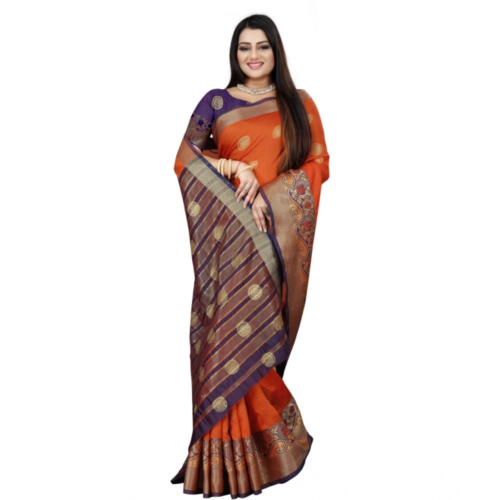 Seduva Women's Silk Blend Woven Saree With Unstitched Blouse 5.5Mtr (Blue-Orange)