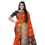 Seduva Women's Silk Blend Woven Saree With Unstitched Blouse 5.5Mtr (Blue-Orange)