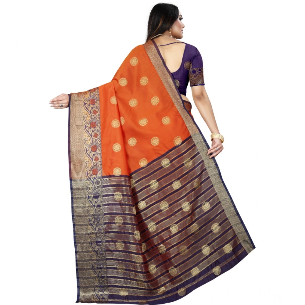 Seduva Women's Silk Blend Woven Saree With Unstitched Blouse 5.5Mtr (Blue-Orange)