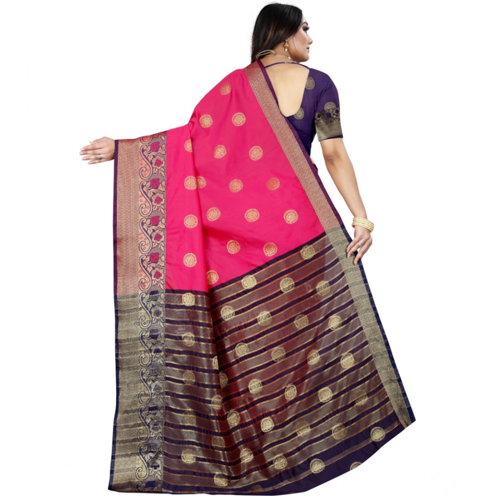 Seduva Women's Silk Blend Woven Saree With Unstitched Blouse 5.5Mtr (Blue-Pink)